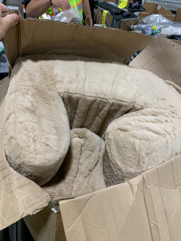 Photo 1 of SUFUS Snuggly-Soft Cuddly Toddler Plush Armchair for Boys and Girls Fuzzy Plush Kids Sofa Couch Reading Chair with Children Friendly Handle for Easy Movement & Double Pockets for Good Storage, Camel