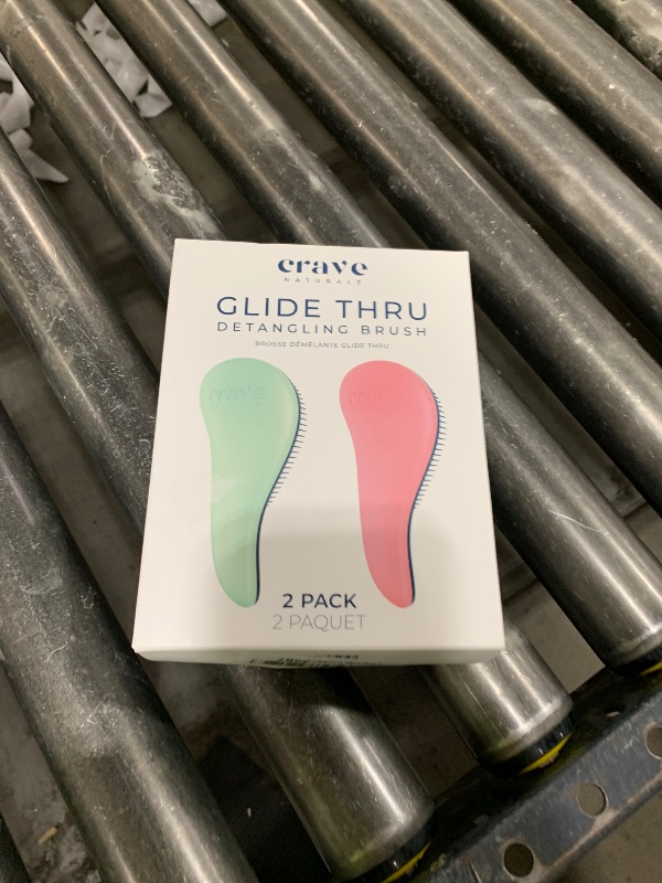 Photo 1 of Crave Naturals Glide Thru Detangler Brush Pack of 2 - Curly Hair Brush for Women and Kids - Wet and Dry Comb for Adults - Soft Flexible Bristles for Gentle Use - Turquoise and Pink