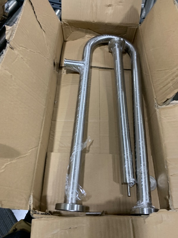 Photo 1 of Toilet Grab Bars for Seniors Handicap Hand Rails Floor Mounted Handicap Safety Bars for Shower Toilet Bathroom Rails Grab Bar for Elderly Stainless Steel Toilet Support Rail for Disabled Pregnant