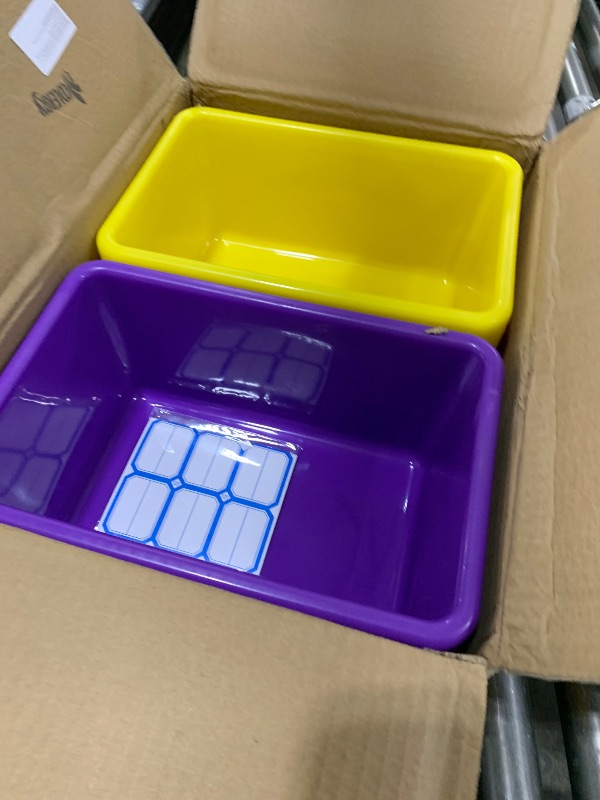 Photo 1 of Hoolerry 24 Pcs Plastic Cubby Storage Bins Classroom Cubby Organization with Self Adhesive Labels Bin Small Stackable Storage Containers Toy Book Box for School(11.5 x 7.5 x 5 Inch,Colorful)
