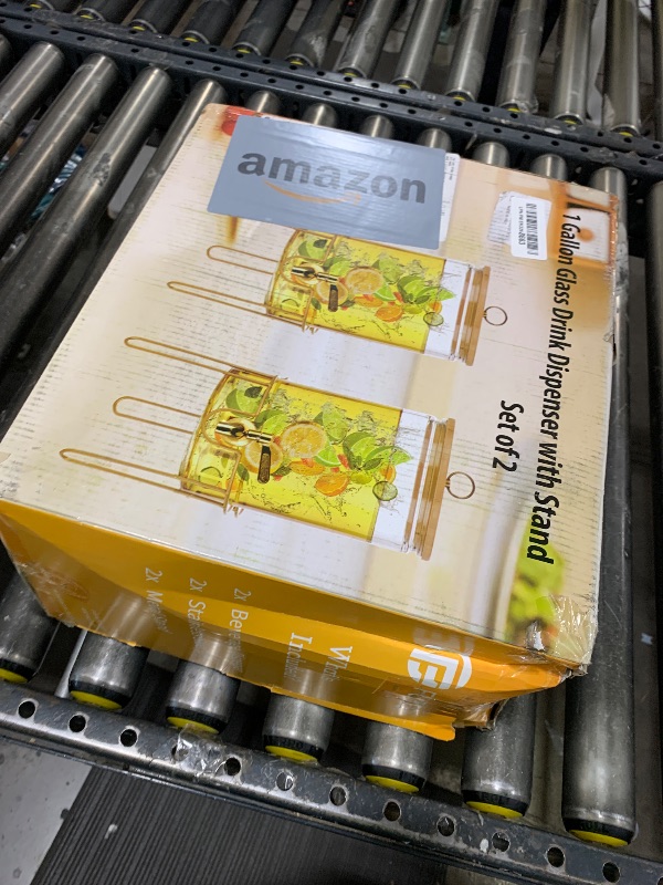 Photo 1 of 1 Gallon Drink Dispenser,2 Pack Glass Beverage Dispenser With Stand,Juice Containers with Lid for Party,Drink Dispensers for Parties With Spigot for Lemonade/Soda/Tea