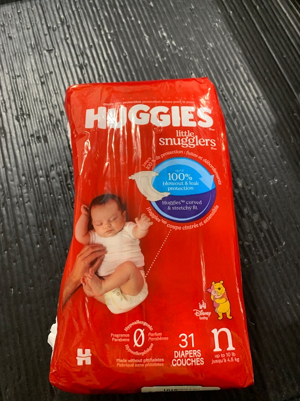 Photo 1 of Huggies Size Newborn Diapers, Little Snugglers Baby Diapers, Size Newborn (up to 10 lbs), 31 Count, Packaging May Vary
