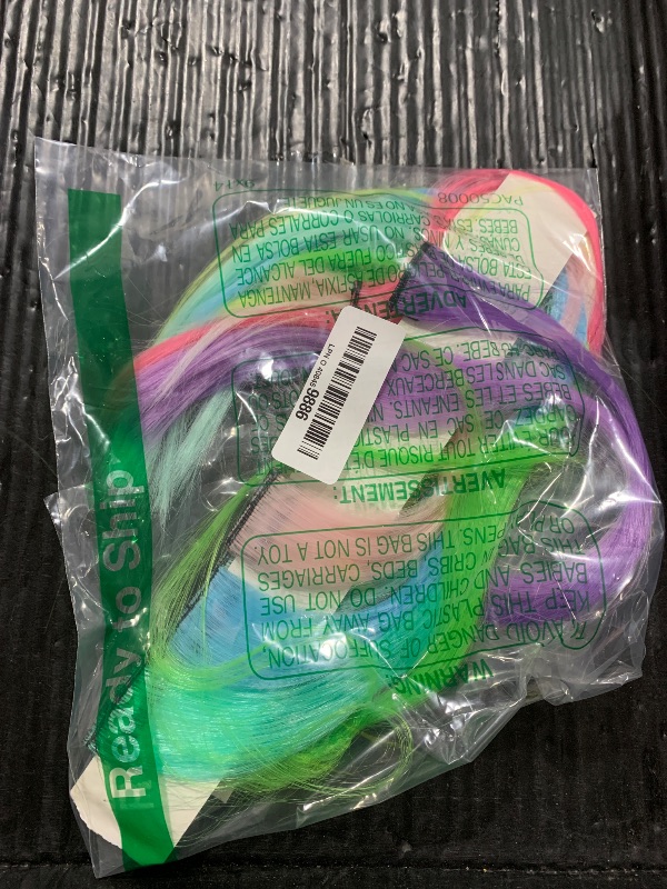 Photo 1 of 10 Pcs Glow in Dark Clip in Hair Extensions - 22inch Colorful Synthetic Rainbow Glow in The Dark Hair Accessories for Women, Kids, Girls