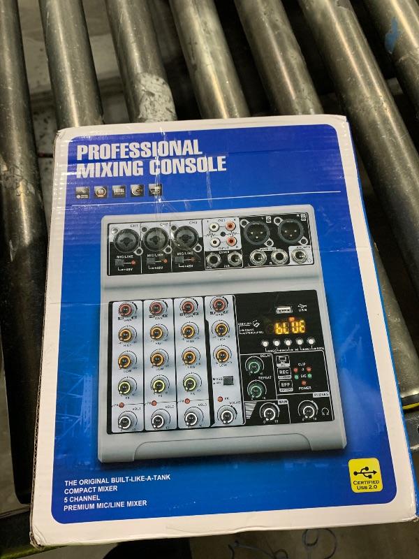 Photo 1 of BOMGE Audio Mixer, Sound Board Mixing Console with 5 Channel Digital USB Bluetooth Echo Delay Effect, 48V Phantom Power Stereo DJ Mixers for Recording, Live Streaming, Podcasting (BM-05 5 canales)