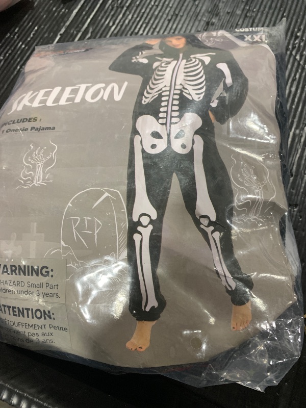 Photo 1 of Spooktacular Creations Halloween Skeleton Pajama, Adult Skeleton Costume, Unisex Adult Jumpsuit Plush Hoodie, One-piece Zipper Pajama for Men Women Halloween Dress-up Cosplay Costume Themed Parties