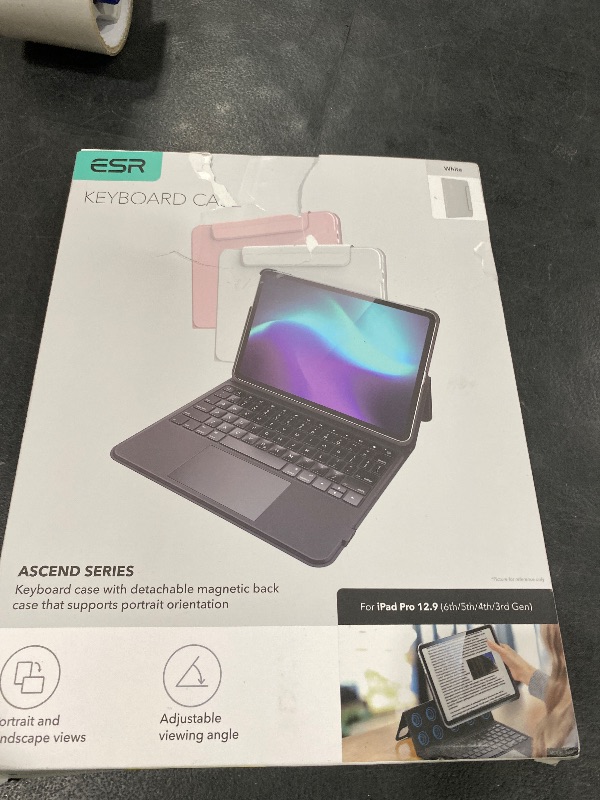 Photo 1 of ESR Ascend Keyboard Case, iPad Case with Keyboard Compatible with iPad Pro 12.9 (2022/2021/2020/2018), Magnetic Detachable Case, Fully Adjustable Portrait/Landscape Stand, White