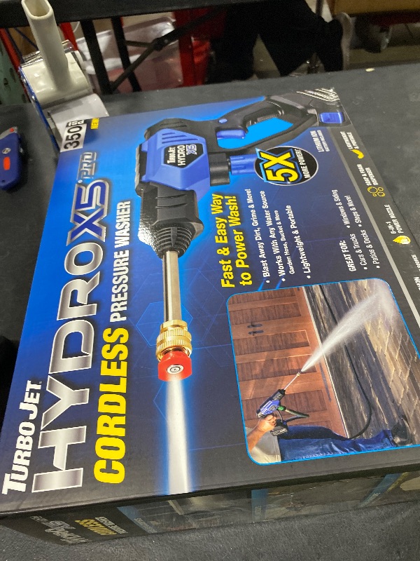 Photo 1 of Ontel Turbo Jet HydroX5 Pro Portable Cordless Pressure Washer (21V 3000mAh Battery), 6-in-1 Nozzle, Dual Water Source, 16ft Detachable Hose