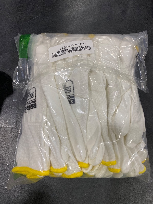 Photo 1 of COOLJOB 12/60 Pairs Safety Work Gloves Pack Bulk with Grip PU Coating, 13 Gauge Seamless Knit Gloves with Polyurethane Dipped for Warehouse Working, Breathable Lightweight for Men Women, White Small