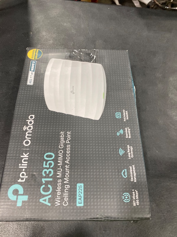 Photo 1 of TP-Link EAP225 Omada AC1350 Gigabit Wireless Access Point Business WiFi Solution w/Mesh Support, Seamless Roaming & MU-MIMO PoE Powered SDN Integrated Cloud Access & Omada App White
