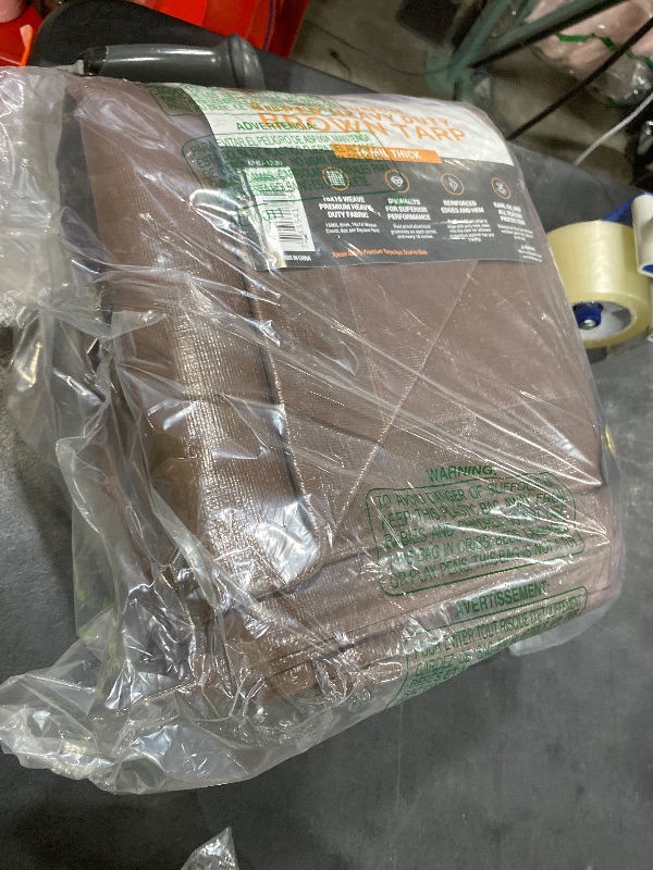 Photo 1 of 12' x 20' Super Heavy Duty 16 Mil Brown Poly Tarp Cover - Thick Waterproof, UV Resistant, Rip and Tear Proof Tarpaulin with Grommets and Reinforced Edges - by Xpose Safety