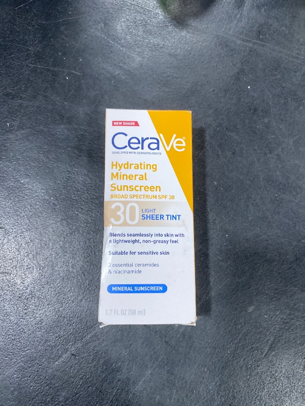 Photo 1 of CeraVe Hydrating Mineral Sunscreen SPF 30 with Sheer Tint, Tinted Mineral Sunscreen with Zinc Oxide & Titanium Dioxide, Blends Seamlessly For Healthy Glow, Light, 1.7 Oz