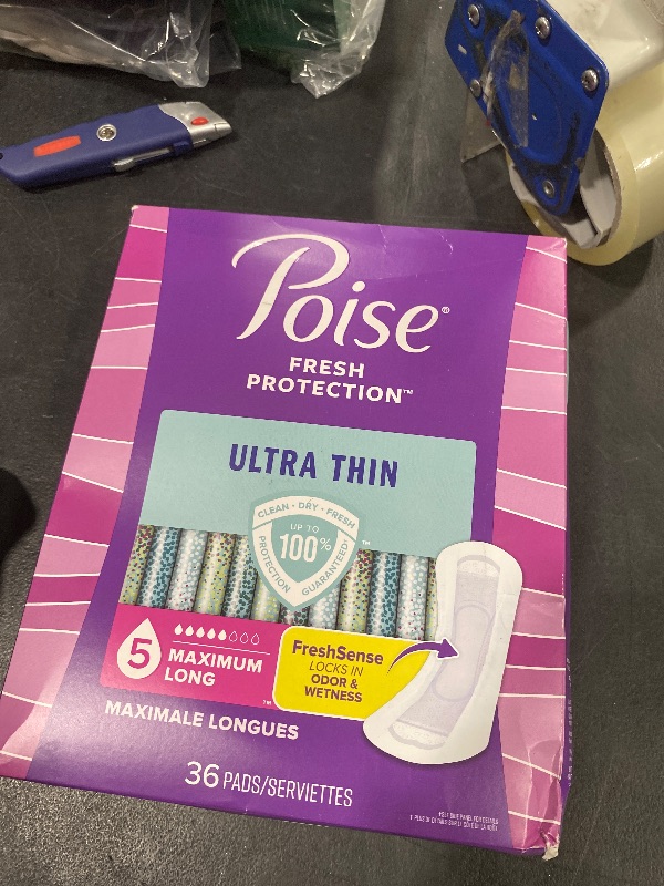Photo 1 of Poise Ultra Thin Incontinence Pads & Postpartum Pads for Bladder Leaks, 5 Drop Maximum Absorbency, Long Length, 36 Count, Packaging May Vary