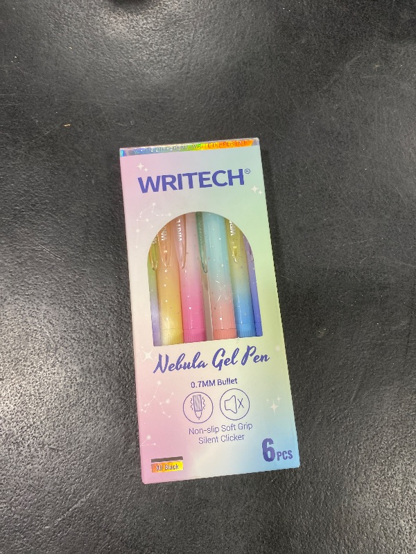 Photo 1 of WRITECH Gel Pens Fine Point: 0.7mm Black Ink Retractable 6ct Smooth Writing with Aesthetic Gradient Color Barrel for Journaling Note Taking Silent Click No Smear Nebula Pen Set