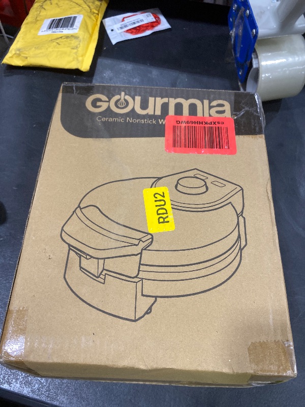 Photo 1 of Gourmia Belgian Waffle Maker – Compact Design with Upright Storage, Adjustable Browning, and Easy-Clean Nonstick Ceramic Plates, Stainless Steel