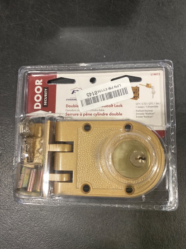 Photo 1 of Prime-Line U 9972 Jimmy-Resistant Deadlock, Diecast, Brass Color, Angle Strike, Double Cylinder (Single Pack)