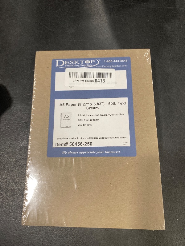 Photo 1 of Natural Cream A5 Printer Paper - 8.3"x 5.83" - 60lb Text (90 gsm) - 250 Sheets