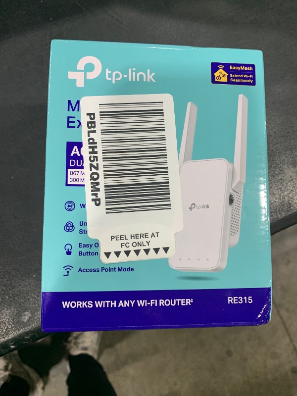 Photo 1 of TP-Link AC1200 WiFi Extender, 2025 Wirecutter Best WiFi Extender, 1.2Gbps Home Signal Booster, Dual Band 5GHz/2.4GHz, Up to 1600 Sq.ft and 32 Devices, EasyMesh Compatible, One Ethernet Port (RE315)