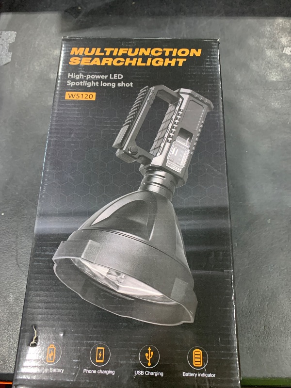 Photo 1 of Rechargeable Spotlight, 3,000,000L High Lumens Led Spot Lights Outdoor Handheld Super Bright Powerful Long Range Flashlight with 4 Modes, Tripod, USB C, IPX5 Waterproof for Fishing Boating Camping
