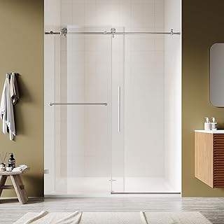 Photo 1 of 44-48" W x 76" H Frameless Shower Door, Sliding Glass Shower Door with 5/16"(8mm) Clear SGCC Tempered Glass, Bathroom Doors for Walk in Shower Silent Soft-Close Design, Brushed Nickel