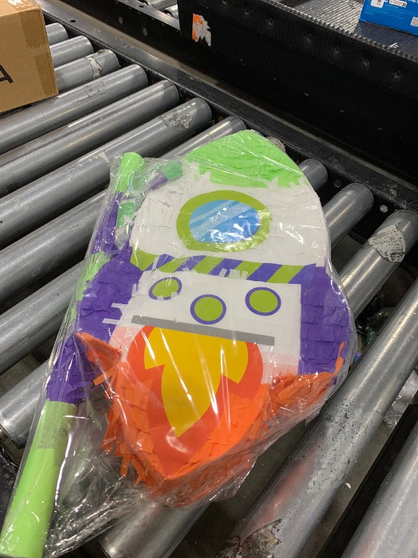 Photo 1 of Rocket Ship piñata with piñata Stick Blindfold Bat Confetti Spaceship Space Shuttle piñata for Outer Rocket Space Astronaut Theme Birthday Party Supplies Decoration
