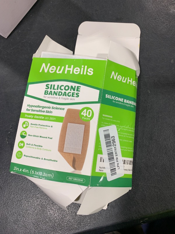 Photo 1 of NeuHeils Silicone Adhesive Bandages for Sensitive Skin – Large 2x4 Inch (40 Count) | Hypoallergenic & Waterproof Wound Care | Pain-Free Removal, Non-Stick Pad, Gentle for Fragile Skin