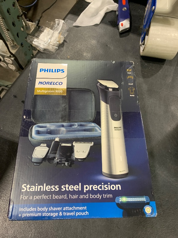 Photo 1 of Philips Norelco Multigroom Series 9000-21 Piece Men's Grooming Kit for Beard, Body, face, Nose, Ear Hair Trimmer w/Premium Storage case, MG9510/60
