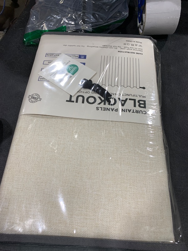 Photo 1 of 100% Blackout Shield Linen Blackout Curtains for Bedroom 84 Inches Long, Back Tab/Rod Pocket Living Room Drapes, Thermal Insulated Blackout Curtains 2 Panels Set, 50" W x 84" L, Cream