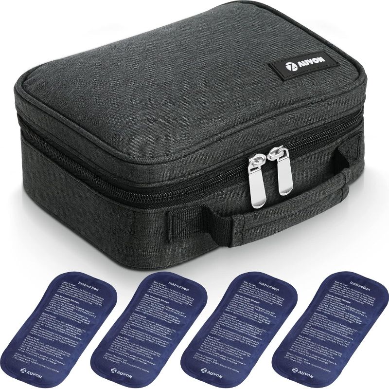 Photo 1 of AUVON Large Insulin Cooler Travel Case, Longer Cooling Effect with 4 * 160g Ice Packs, Compact Medication Cooler Bag for 8 Insulin Pens and Diabetic Supplies, Ideal Travel Partner with Handle Design
