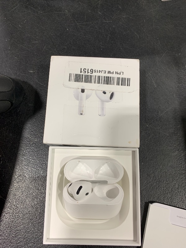 Photo 1 of Apple AirPods 4 Wireless Earbuds, Bluetooth Headphones, Personalized Spatial Audio, Sweat and Water Resistant, USB-C Charging Case, H2 Chip, Up to 30 Hours of Battery Life, Effortless Setup for iPhone