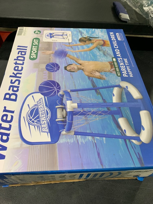 Photo 1 of Pool Basketball Hoop Poolside with backbroad, Floating Pool Toys with 4 Basketballs/ 4 Water Balloons/Pump, Outdoor & Indoor Basketball Hoop for Kids and Adults, Blue