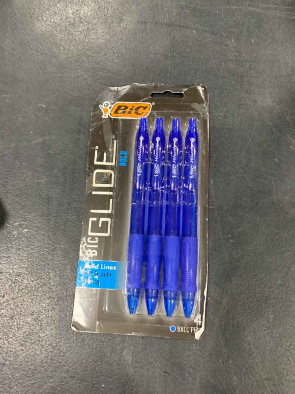 Photo 1 of BIC Glide Bold Blue Ballpoint Pens, Bold Point (1.6mm), 4-Count Pack, Retractable Ballpoint Pens With Comfortable Full Grip