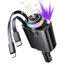 Photo 1 of 5-in-1 Retractable Car Charger with Aromatherapy Starlight Fast Charging USB C iPhone Android Black