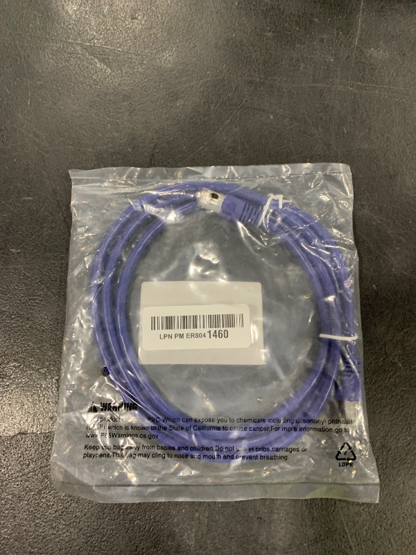 Photo 1 of Monoprice Cat6A 5ft Purple Patch Cable Double Shielded (S/FTP) 26AWG 10G Pure Bare Copper Snagless RJ45 Fullboot Series Ethernet Cable