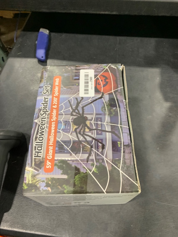 Photo 1 of 200" Halloween Spider Web + 59" Giant Spider Decorations Fake Spiders with Triangular Huge Spiders Web for Indoor Outdoor Halloween Decorations Yard Home Costumes Parties Haunted House Décor