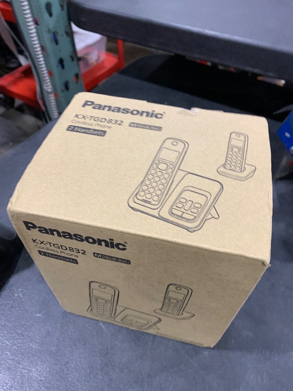 Photo 1 of Panasonic Cordless Phone with Answering Machine, Advanced Call Block, Bilingual Caller ID and Easy to Read High-Contrast Display, Expandable System with 2 Handsets - KX-TGD832M (Metallic Black)