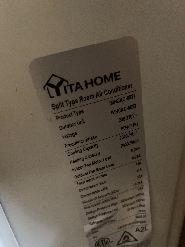 Photo 1 of YITAHOME 12000 BTU Mini Split Air Conditioner Heat Pump System, Wifi Enabled 20 SEER2 115V Inverter Ductless AC Cool Up to 750 Sq. Ft, Compatible with Alexa, Complete Installation Kit, White
BOX 2 OF 2 