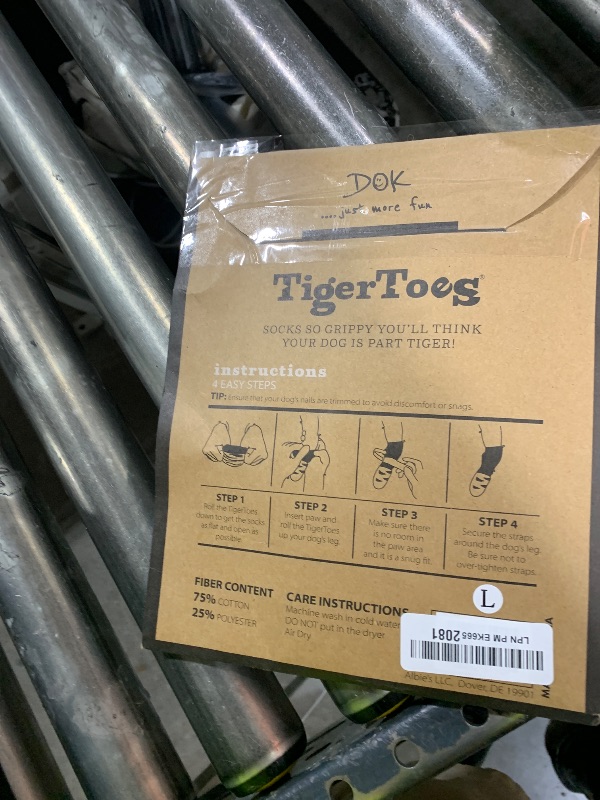 Photo 1 of DOK TigerToes Premium Non-Slip Dog Socks for Hardwood Floors - Extra-Thick Grip That Works Even When Twisted - Prevents Licking, Slipping, and Great for Dog Paw Protection - Size Large