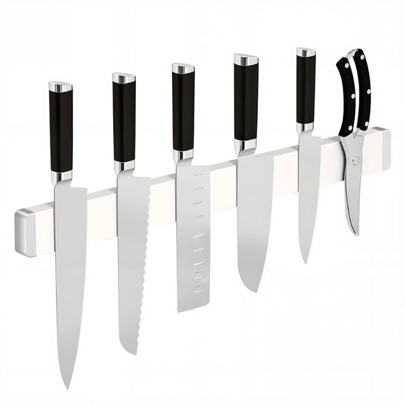 Photo 1 of 20 Inch White Magnetic Knife Holder - Sleek Wall or Fridge Holder for Stylish Kitchens, Secure No-drill Storage