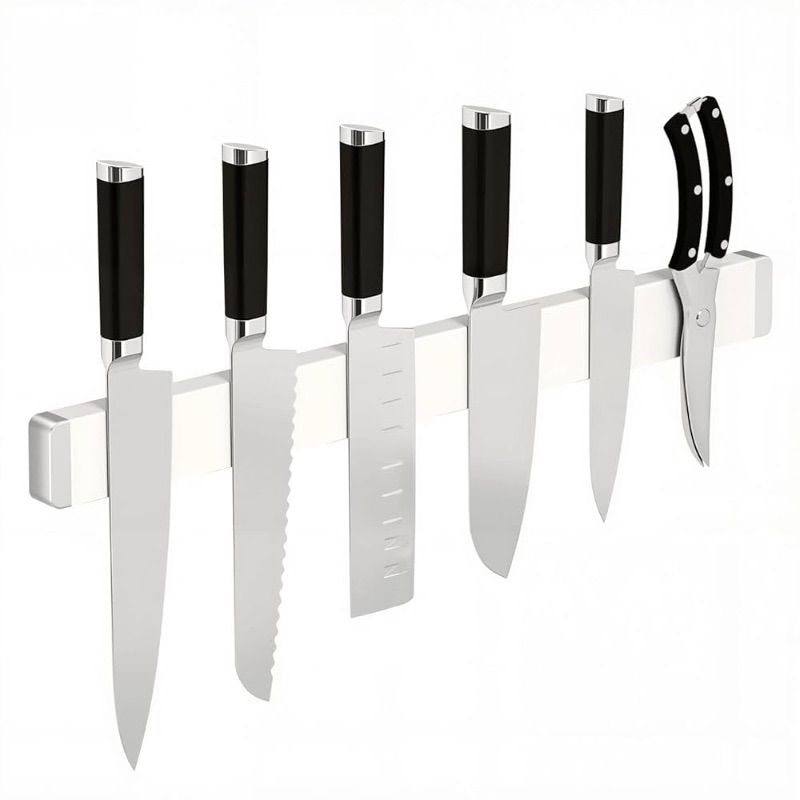 Photo 1 of 20 Inch White Magnetic Knife Holder - Sleek Wall or Fridge Holder for Stylish Kitchens, Secure No-drill Storage