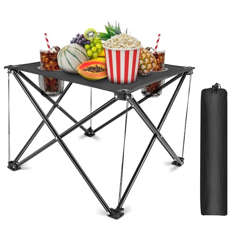 Photo 1 of Portable Folding Camping Table with Cup Holders,Small Compact Beach Camp Table with Carrying Bags, Lightweight Travel Desk for Sand, Outdoor, Picnic, Camp, Hiking,Travel