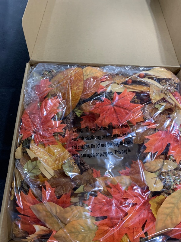 Photo 1 of AMF0RESJ Artificial Fall Wreaths for Front Door Autumn Door Wreath with Maple Leaves,Berry for Front Door Indoor Outdoor Farmhouse Home Wall Window Festival Wedding Decor