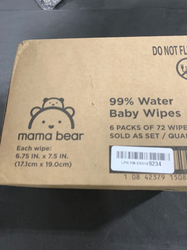 Photo 1 of Amazon Brand - Mama Bear 99% Water Based Baby Wipes, Hypoallergenic for Sensitive Skin, Fragrance Free, 432 Count (6 Packs of 72)