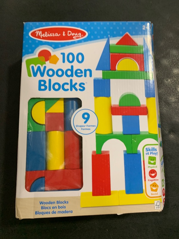Photo 1 of Melissa & Doug Wooden Building Blocks Set - 100 Blocks in 4 Colors and 9 Shapes - FSC Certified
