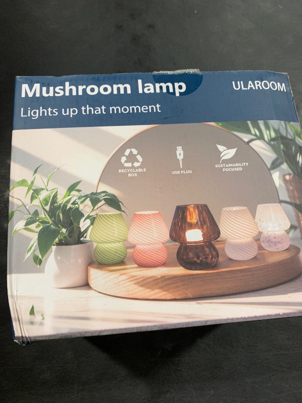 Photo 1 of ULAROOM Dorm USB Plug-in Mushroom Lamp Small Bedside Table Lamp with 3 Temperature LED Bulb, Free Dimming Nights Light for Bedroom/Living Room/Entryway/Corner/Table Decor (Stripe Pink)
