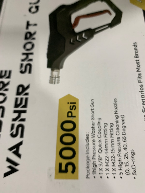 Photo 1 of AURORA CAR Pressure Washer Short Gun, Commercial 5000 PSI 12 GPM 5 Spray Nozzle Tips, 3/8" Quick Connect Plug and M22-14/15mm Fittings, Power Washer Gun Compatible with Foam Cannon