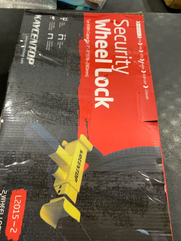 Photo 1 of KAYCENTOP Wheel Clamp Lock Universal Security Tire Locks Anti Theft Lock Fit Most Vehicles Max 11" Tire Width for Trailers SUV Boats ATV's Motorcycles Golf Cart Yellow/Red 2 Packs 6 Keys Alike
