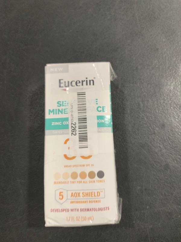 Photo 1 of Eucerin Sun Tinted Sensitive Mineral Face Sunscreen Lotion SPF 35, Non-Comedogenic Mineral Sunscreen with Gentle Zinc Oxide Protection for Sensitive Skin, 1.7 Fl Oz Bottle