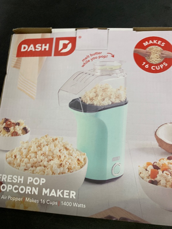 Photo 1 of DASH Hot Air Popcorn Popper Maker with Measuring Cup to Portion Popping Corn Kernels + Melt Butter, 16 Cups - Aqua