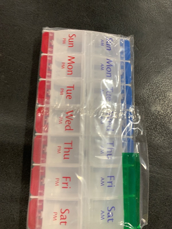 Photo 1 of EZY DOSE Push Button (7-Day) Pill Case, Medicine Planner, Daily Vitamin Organizer, 2 Times a Day AM/PM, Large Compartments, Arthritis Friendly, Easy to Use, Clear Lids, Red/Blue, BPA Free