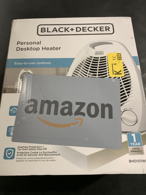 Photo 1 of BLACK+DECKER Personal Desktop Heater, Space Heater for Office Desk, Home Office & Personal Desk, Personal Heater with 2 Heater & Fan Only Settings, Desk Heater with Thermostat, BHD101W, White
